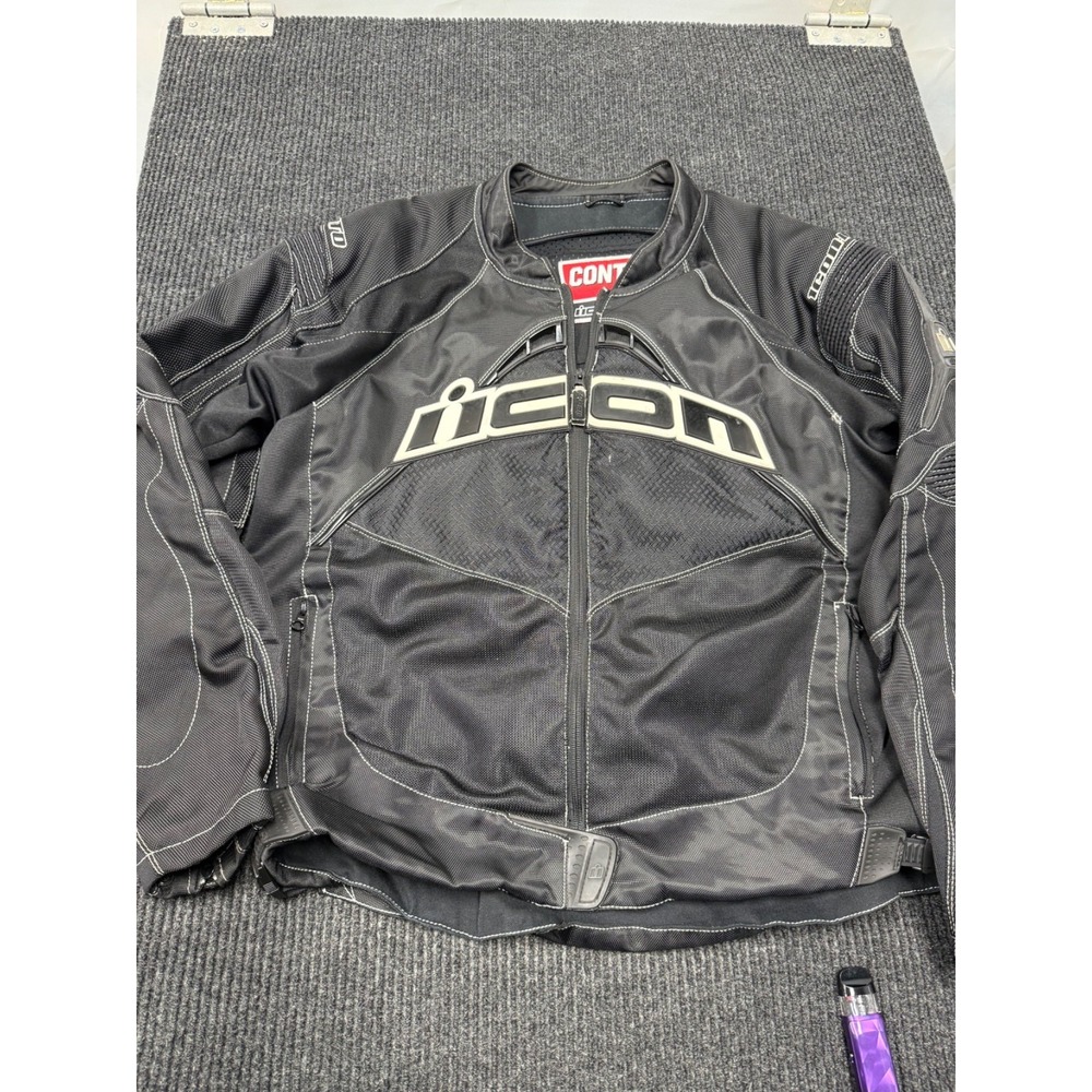 ICON Contra Motorcycle Jacket Mens 2XL Black Armored Mesh Textile Riding Biker